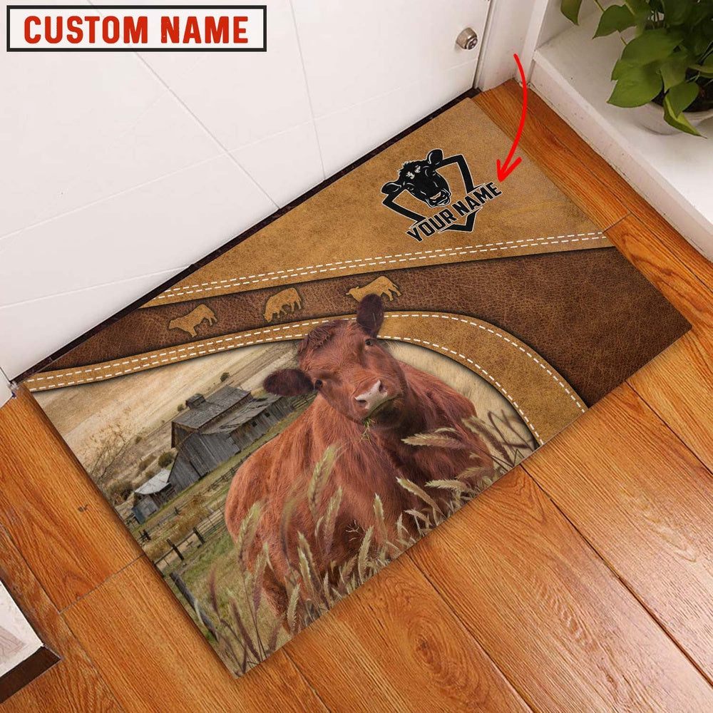 Farm House Door Mat, Red Angus Personalized Welcome Doormat, Custom Welcome Mats