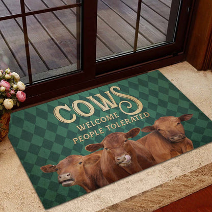 Farm House Door Mat, Red Angus Welcome People Tolerated Doormat, Custom Welcome Mats