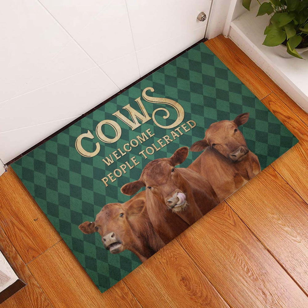 Farm House Door Mat, Red Angus Welcome People Tolerated Doormat, Custom Welcome Mats