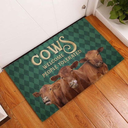 Farm House Door Mat, Red Angus Welcome People Tolerated Doormat, Custom Welcome Mats