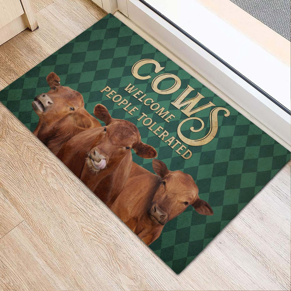 Farm House Door Mat, Red Angus Welcome People Tolerated Doormat, Custom Welcome Mats