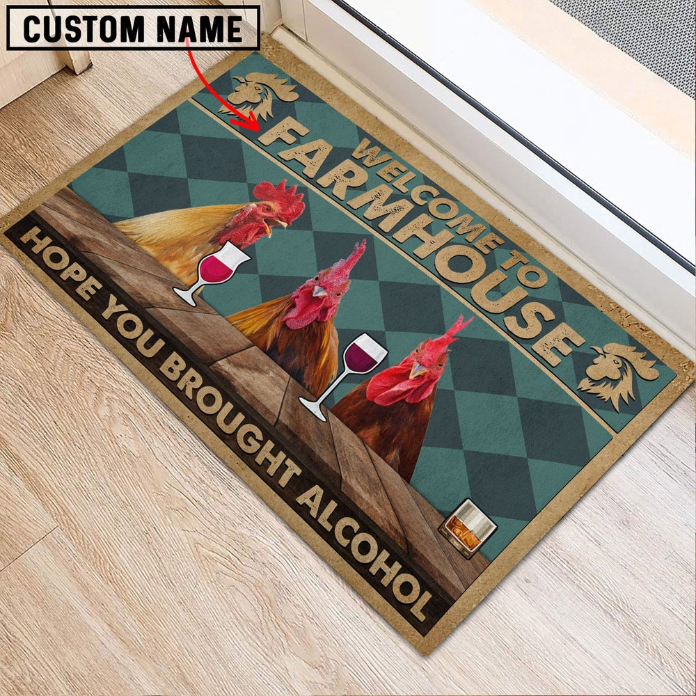 Farm House Door Mat, Rooster Hope You Bought Alcohol Custom Name Doormat, Custom Welcome Mats