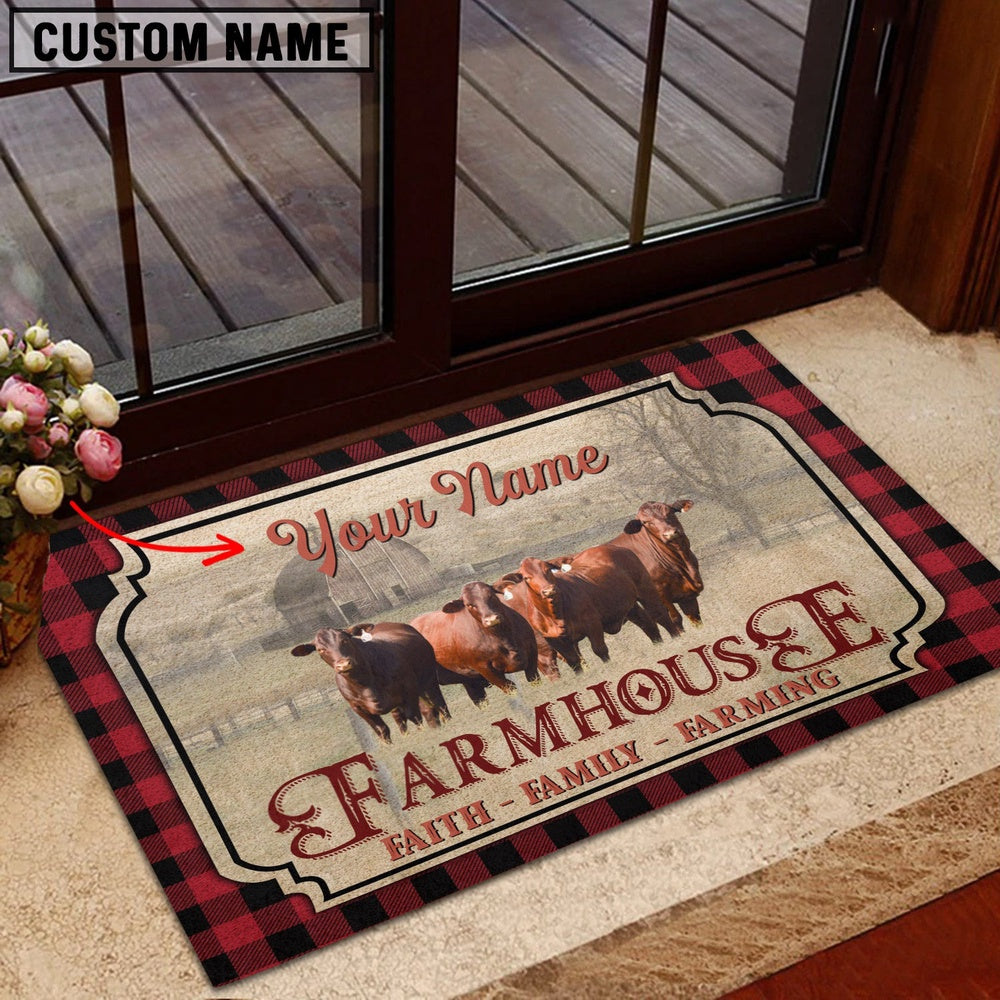 Farm House Door Mat, Santa Gertrudis Faith Family Farming Custom Name Doormat, Custom Welcome Mats