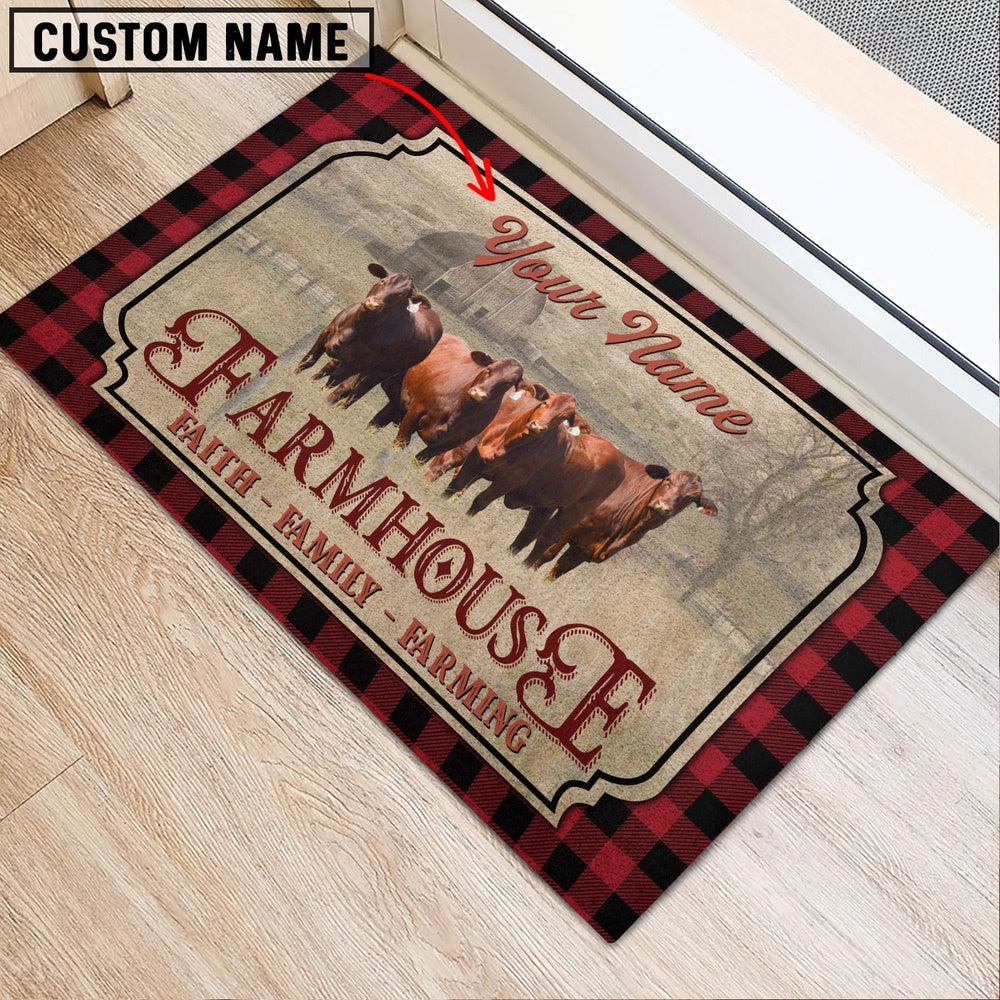 Farm House Door Mat, Santa Gertrudis Faith Family Farming Custom Name Doormat, Custom Welcome Mats