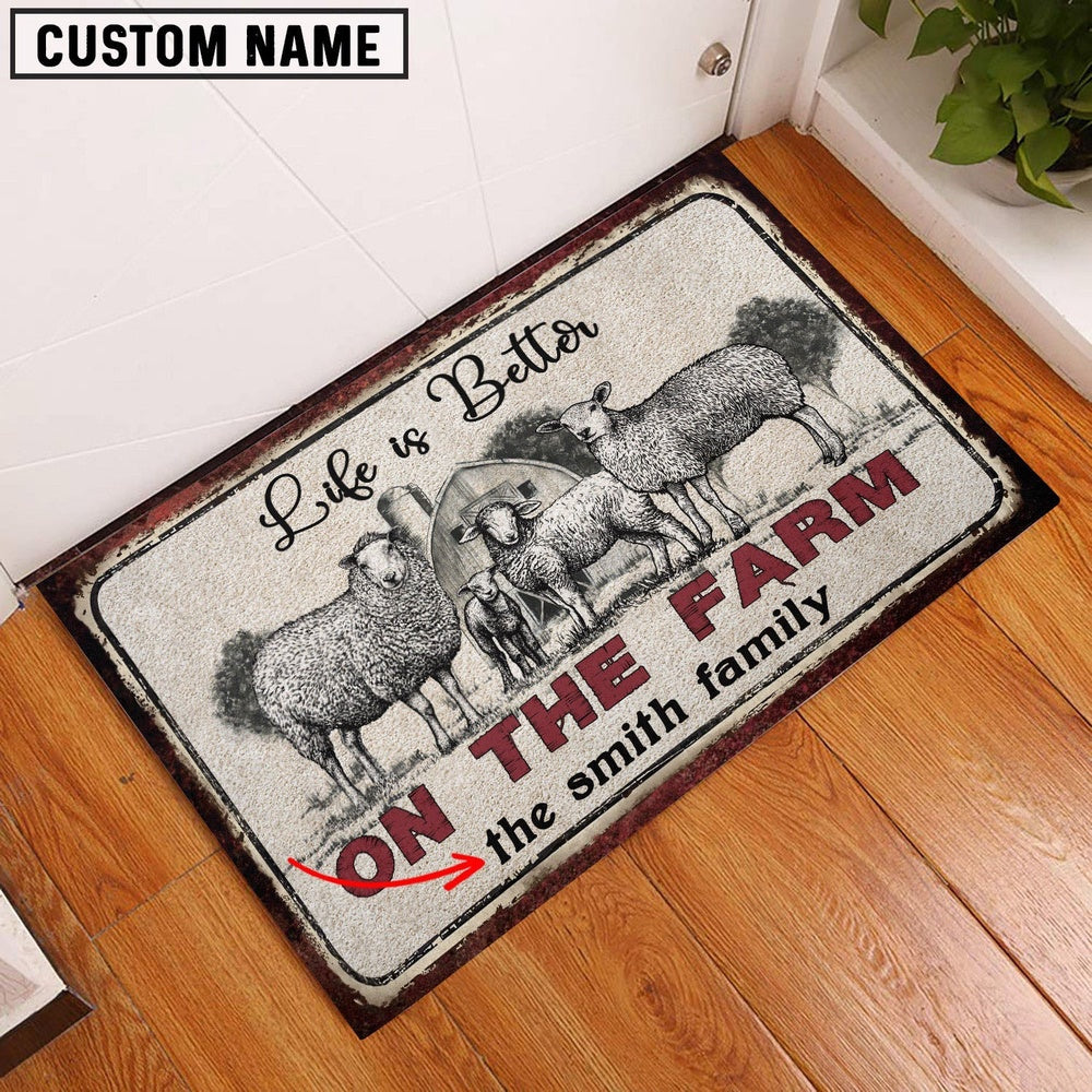 Farm House Door Mat, Sheep Life is Better Custom Name Doormat, Custom Welcome Mats