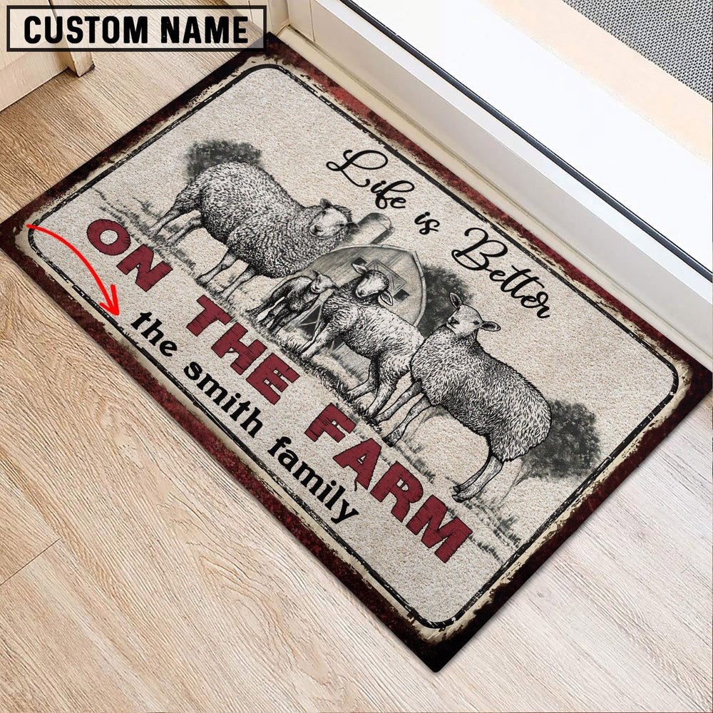 Farm House Door Mat, Sheep Life is Better Custom Name Doormat, Custom Welcome Mats