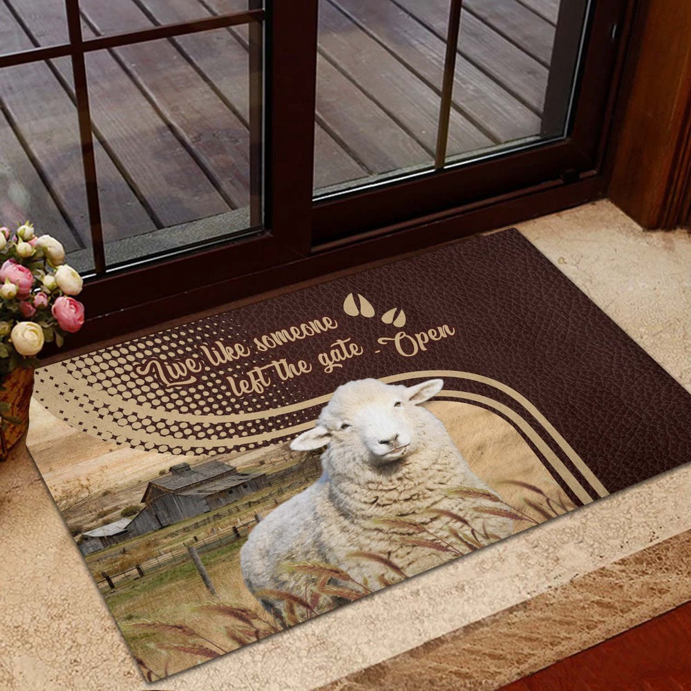 Farm House Door Mat, Sheep Live Like Someone Left The Gate Open Doormat, Custom Welcome Mats