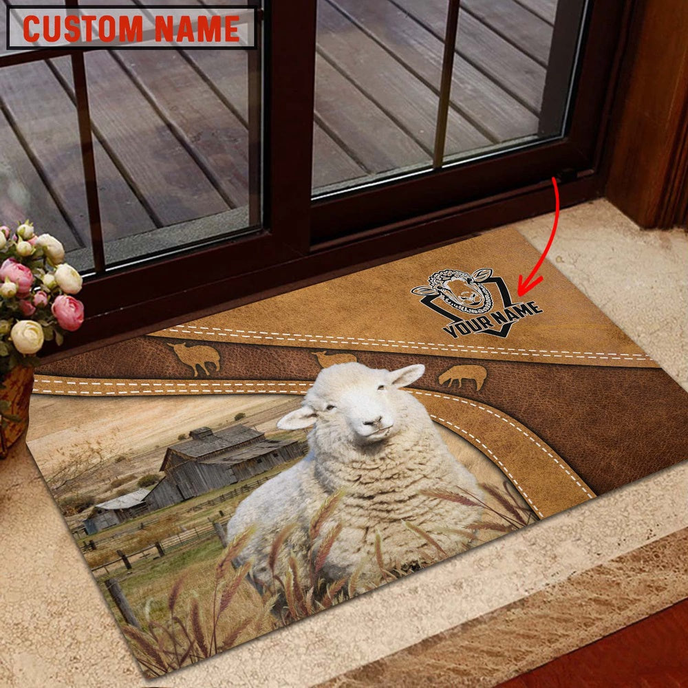 Farm House Door Mat, Sheep Personalized Welcome Doormat, Custom Welcome Mats