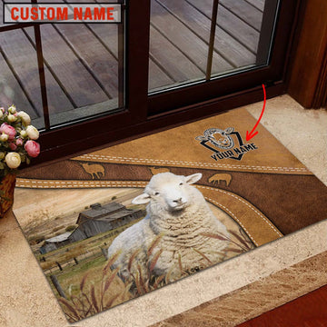 Farm House Door Mat, Sheep Personalized Welcome Doormat, Custom Welcome Mats