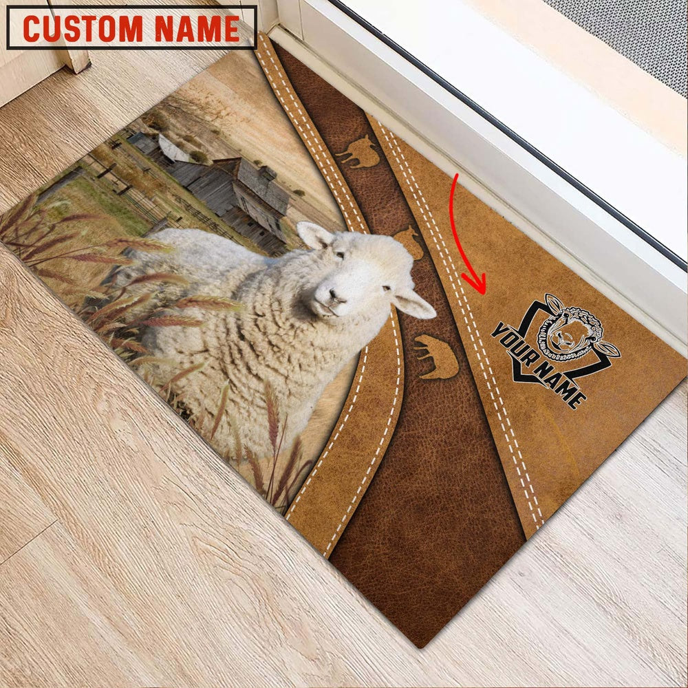 Farm House Door Mat, Sheep Personalized Welcome Doormat, Custom Welcome Mats