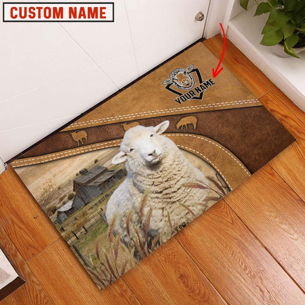 Farm House Door Mat, Sheep Personalized Welcome Doormat, Custom Welcome Mats
