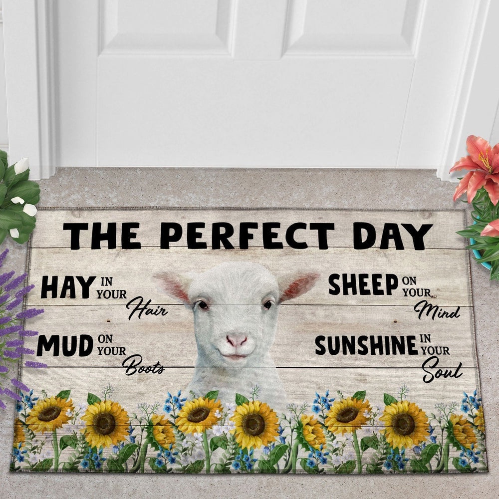 Farm House Door Mat, Sheep The Perfect Day Doormat, Custom Welcome Mats