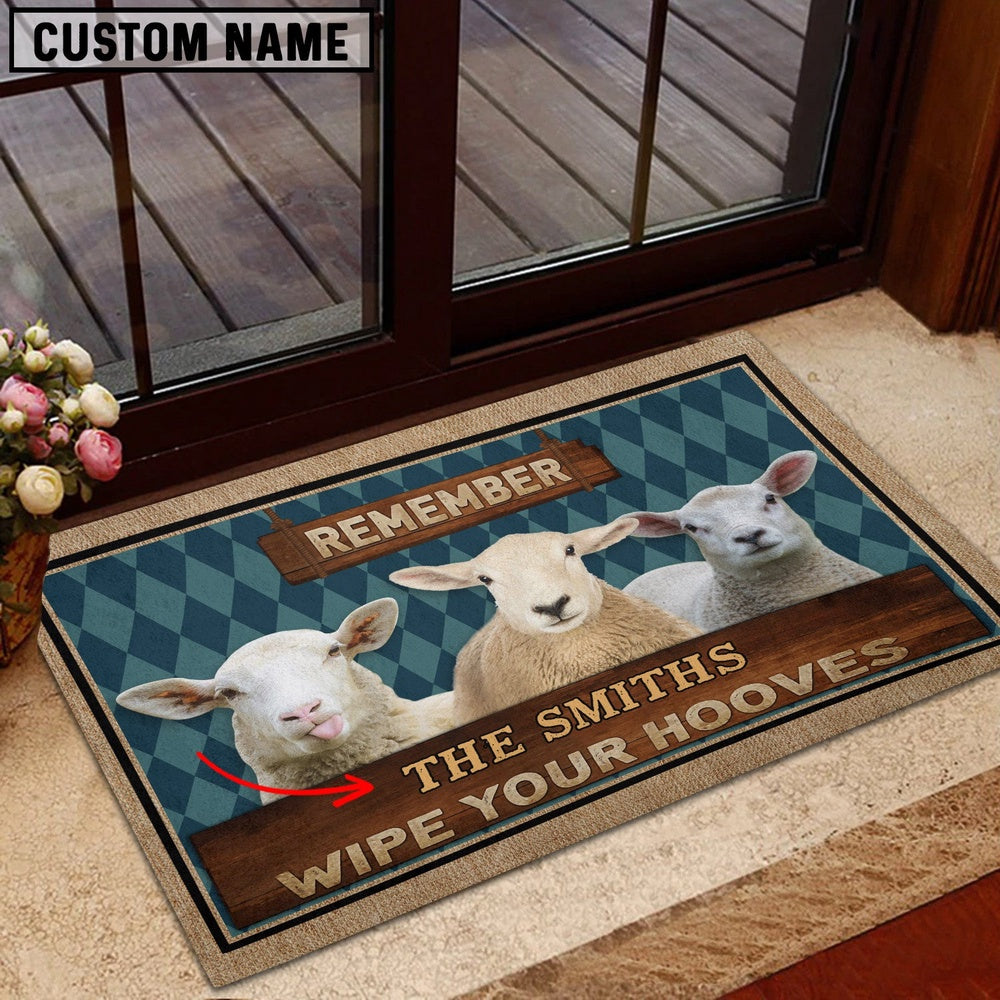 Farm House Door Mat, Sheep Wipe Your Hooves Custom Name Doormat, Custom Welcome Mats