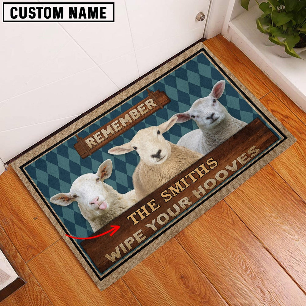 Farm House Door Mat, Sheep Wipe Your Hooves Custom Name Doormat, Custom Welcome Mats