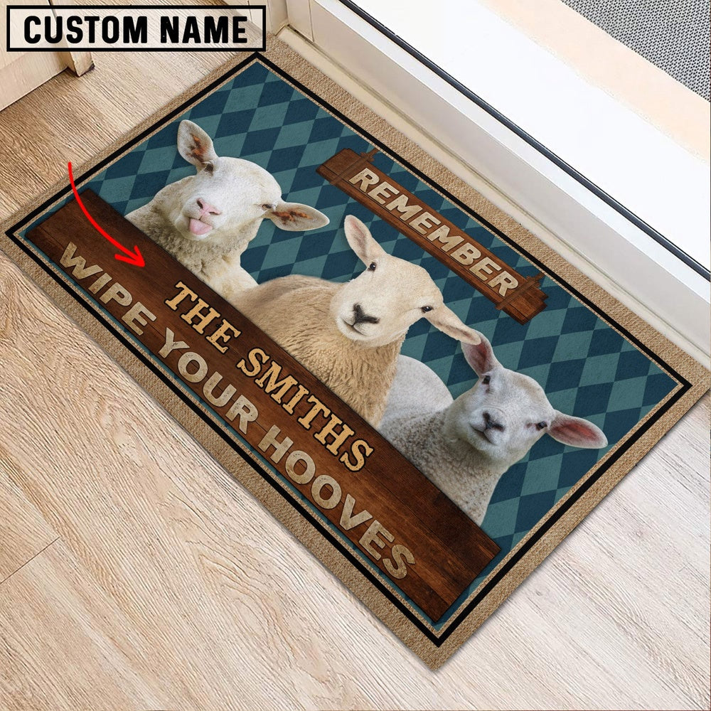 Farm House Door Mat, Sheep Wipe Your Hooves Custom Name Doormat, Custom Welcome Mats