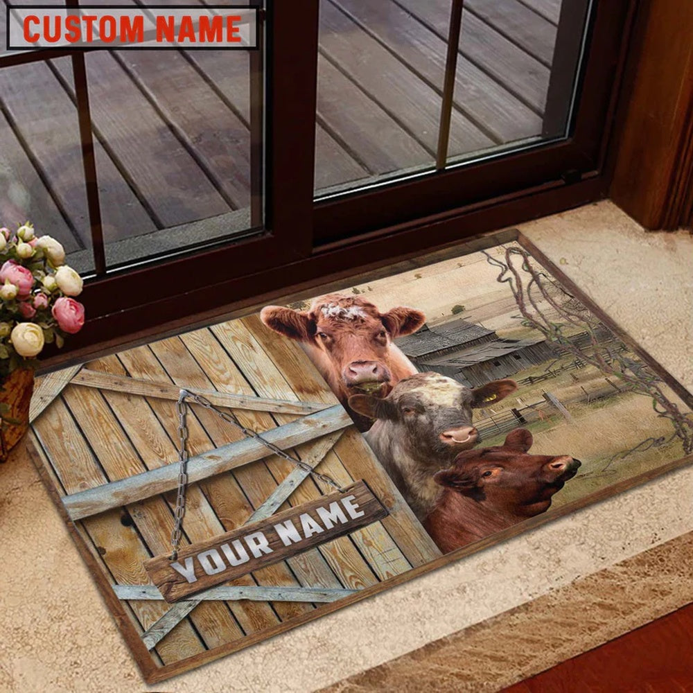 Farm House Door Mat, Shorthorn Barn Custom Name Doormat, Custom Welcome Mats