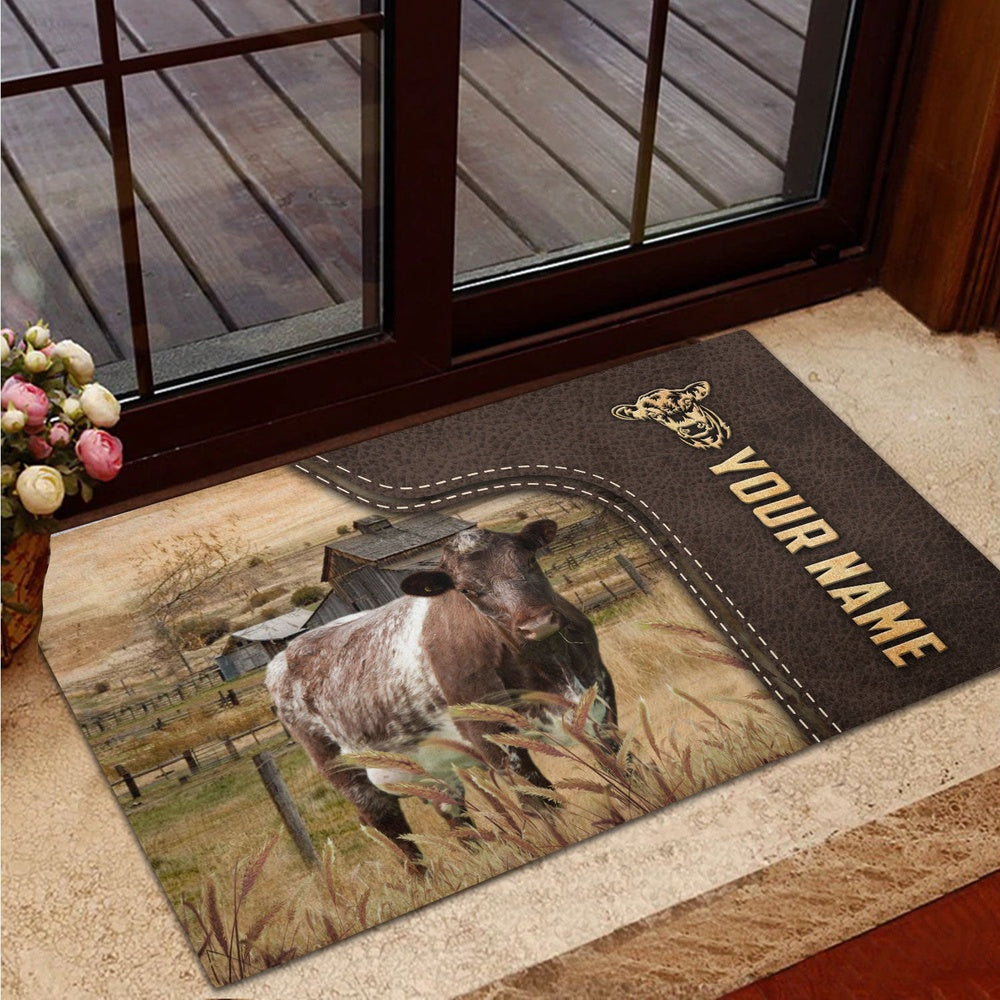 Farm House Door Mat, Shorthorn Custom Name Leather Pattern Doormat, Custom Welcome Mats