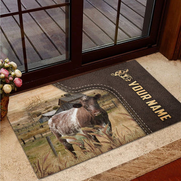 Farm House Door Mat, Shorthorn Custom Name Leather Pattern Doormat, Custom Welcome Mats