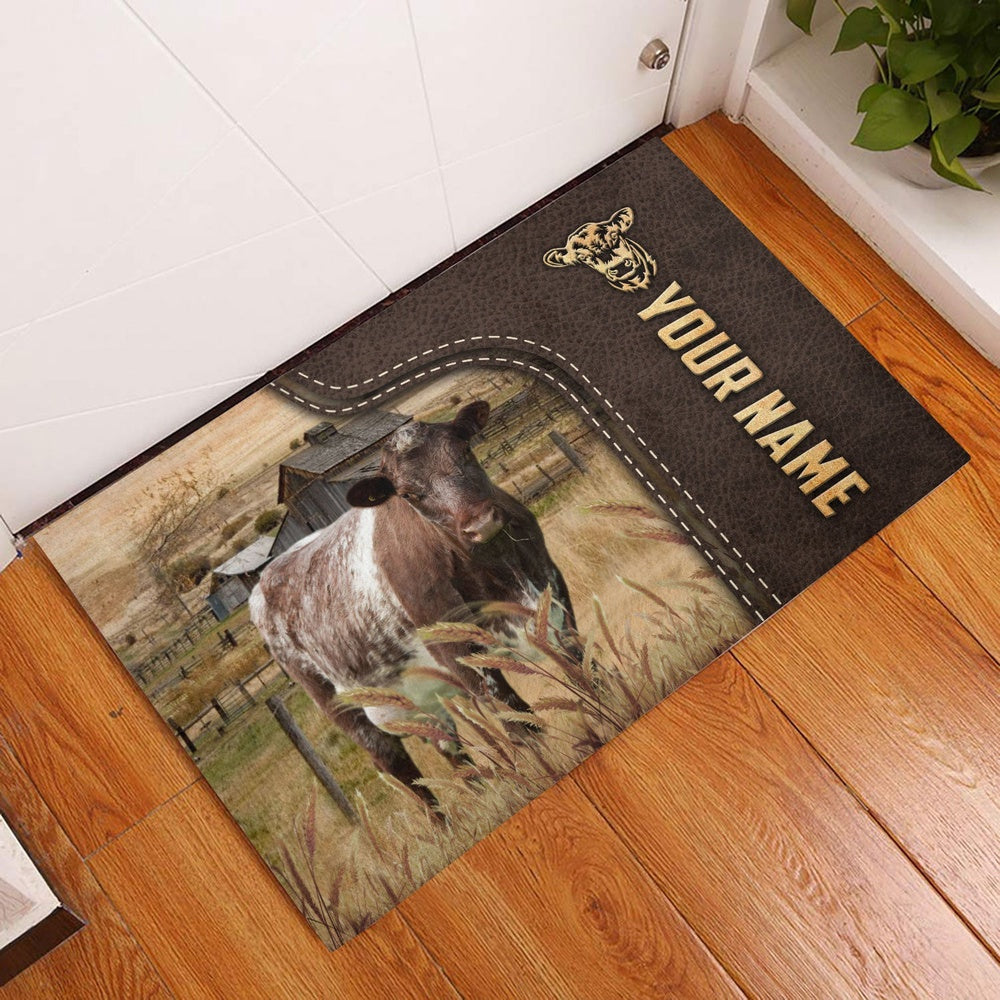 Farm House Door Mat, Shorthorn Custom Name Leather Pattern Doormat, Custom Welcome Mats