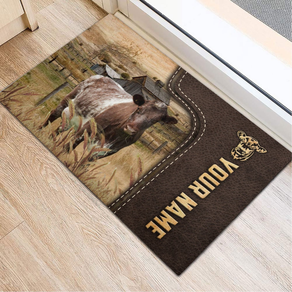Farm House Door Mat, Shorthorn Custom Name Leather Pattern Doormat, Custom Welcome Mats