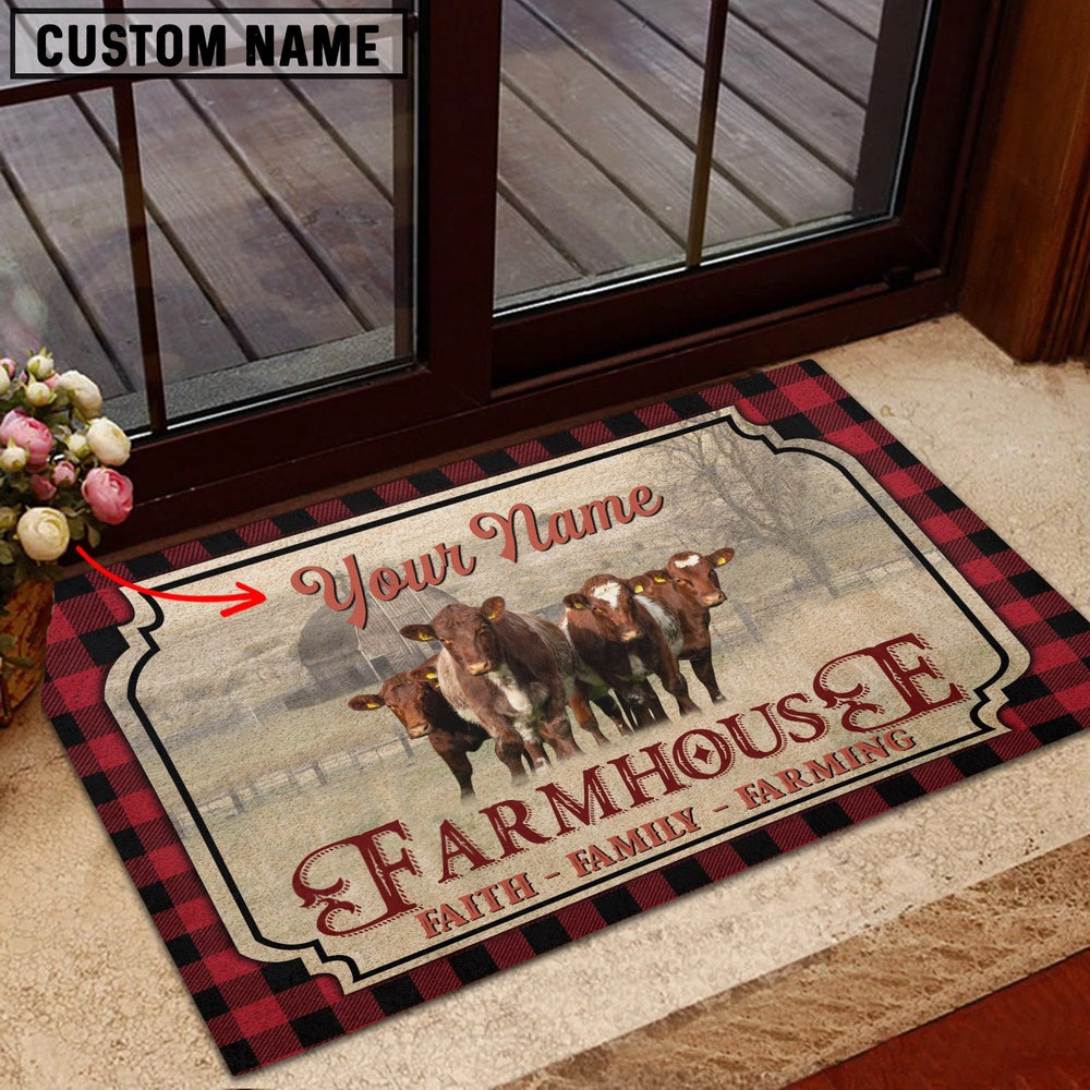 Farm House Door Mat, Shorthorn Faith Family Farming Custom Name Doormat, Custom Welcome Mats
