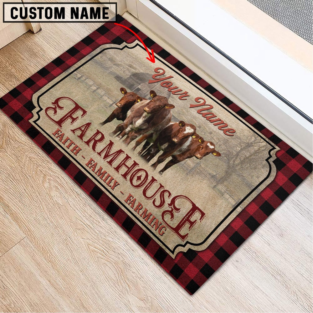 Farm House Door Mat, Shorthorn Faith Family Farming Custom Name Doormat, Custom Welcome Mats