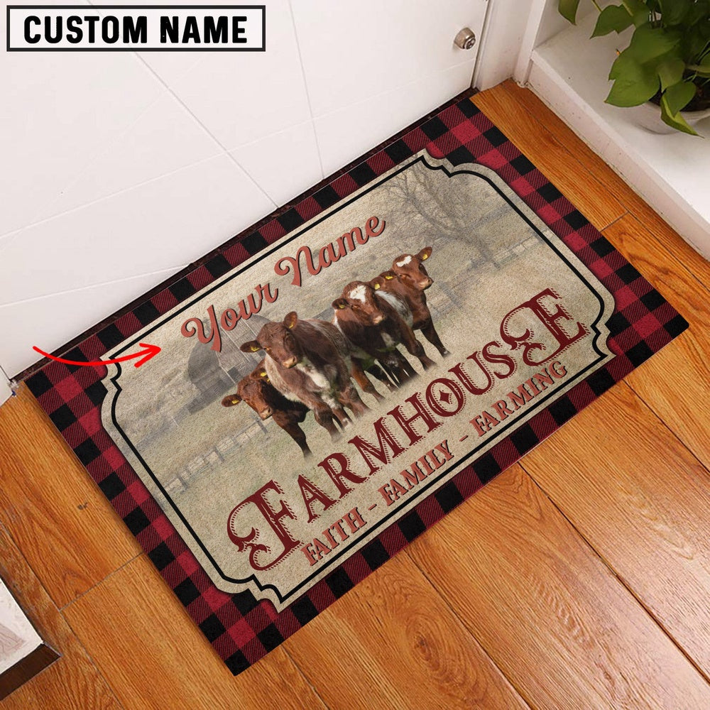 Farm House Door Mat, Shorthorn Faith Family Farming Custom Name Doormat, Custom Welcome Mats
