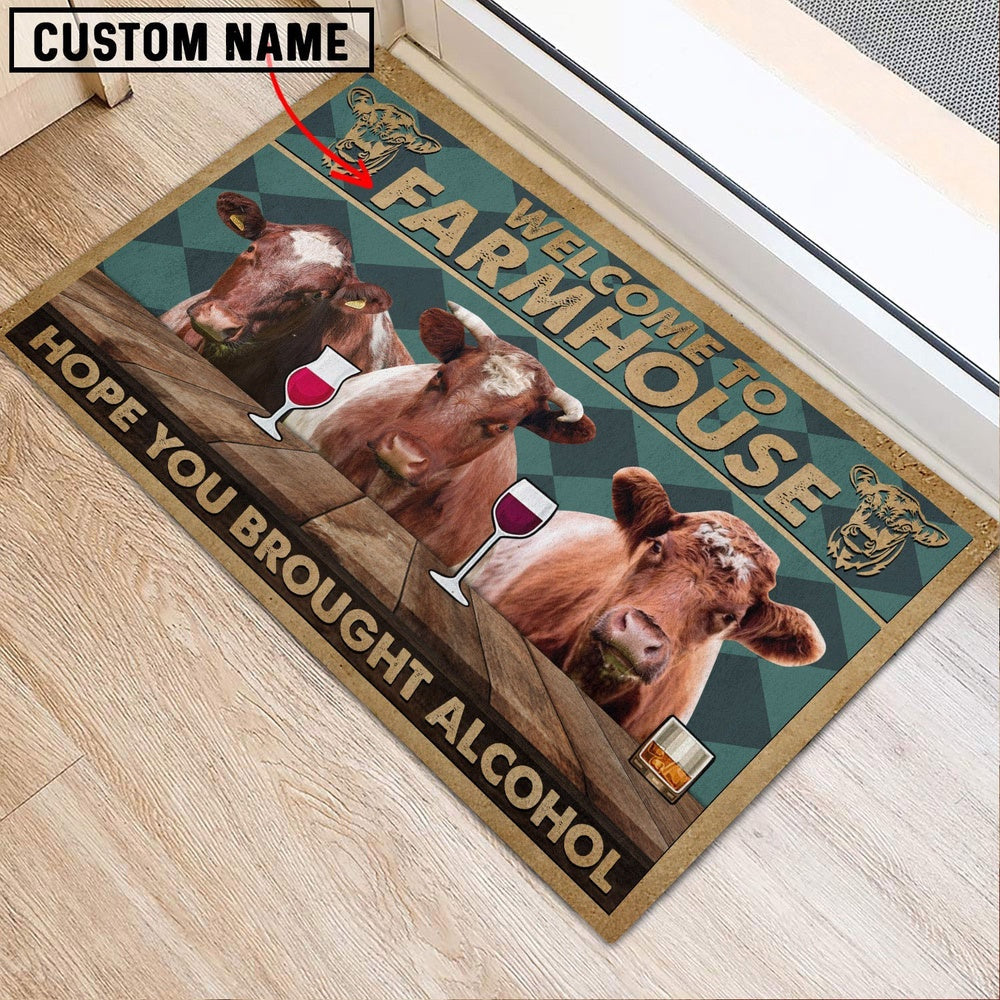 Farm House Door Mat, Shorthorn Hope You Bought Alcohol Custom Name Doormat, Custom Welcome Mats