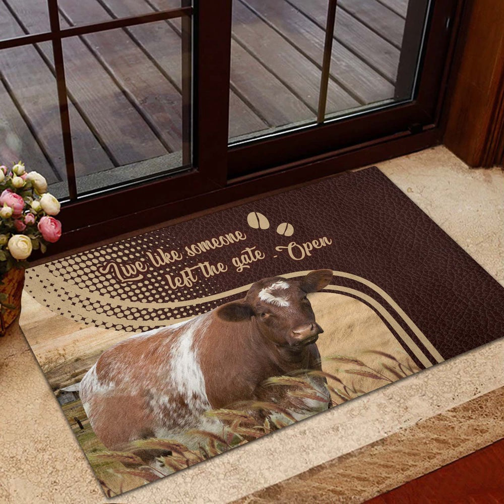 Farm House Door Mat, Shorthorn Live Like Someone Left The Gate Open Doormat, Custom Welcome Mats