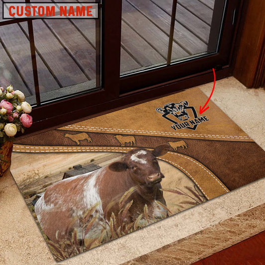 Farm House Door Mat, Shorthorn Personalized Welcome Doormat, Custom Welcome Mats