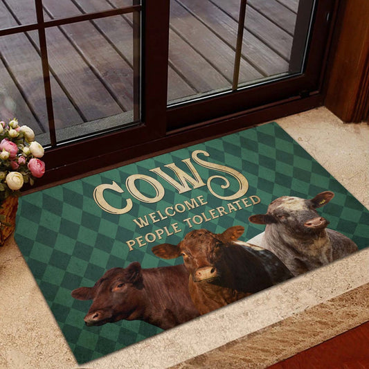 Farm House Door Mat, Shorthorn Welcome People Tolerated Doormat, Custom Welcome Mats