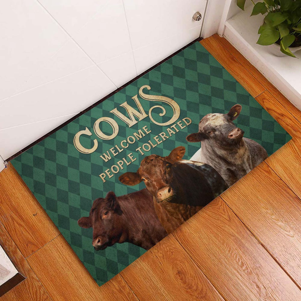 Farm House Door Mat, Shorthorn Welcome People Tolerated Doormat, Custom Welcome Mats