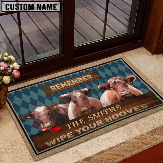 Farm House Door Mat, Shorthorn Wipe Your Hooves Custom Name Doormat, Custom Welcome Mats