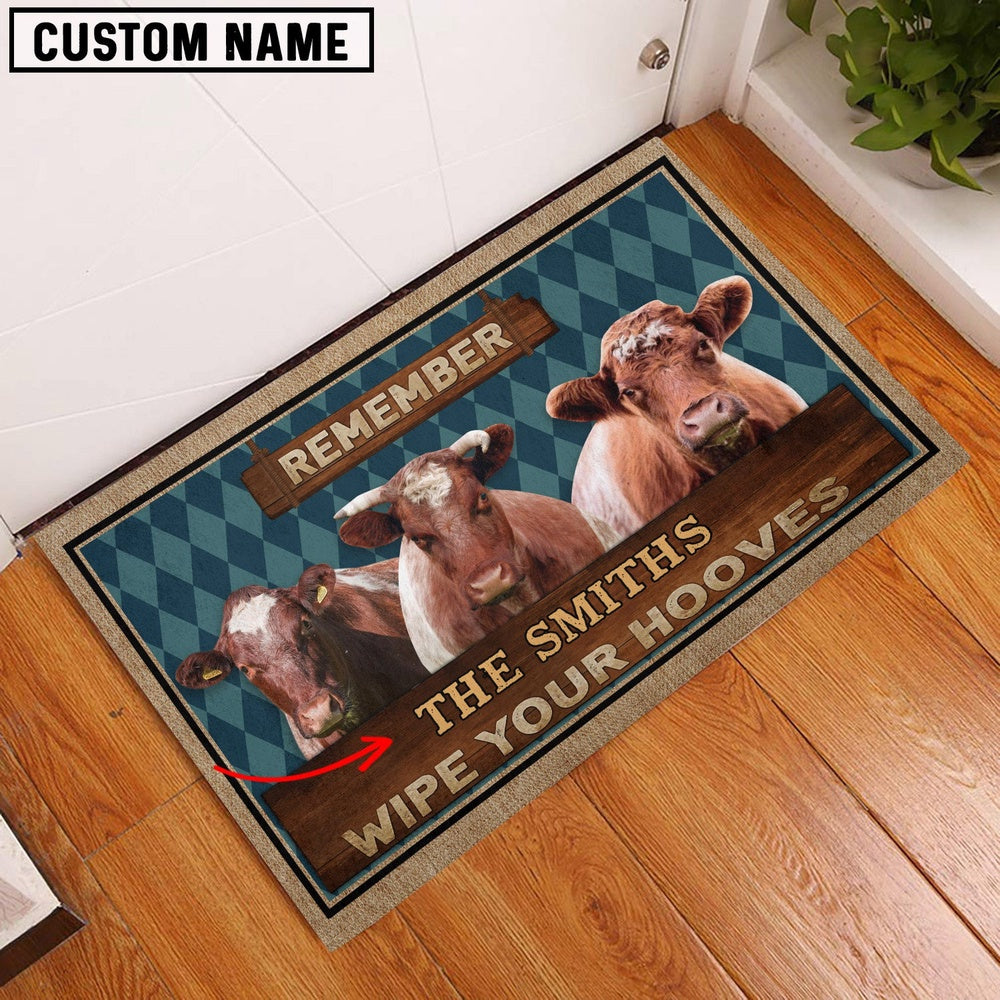 Farm House Door Mat, Shorthorn Wipe Your Hooves Custom Name Doormat, Custom Welcome Mats