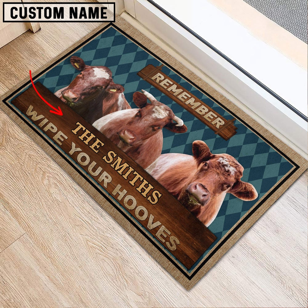 Farm House Door Mat, Shorthorn Wipe Your Hooves Custom Name Doormat, Custom Welcome Mats