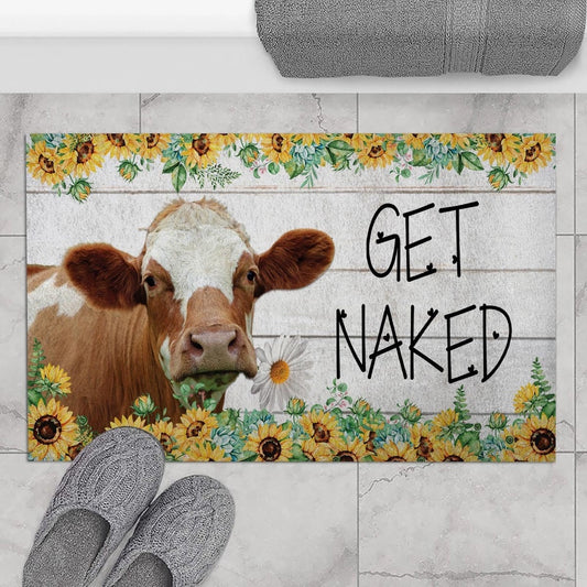 Farm House Door Mat, Simmental Cattle Get Naked Doormat, Custom Welcome Mats