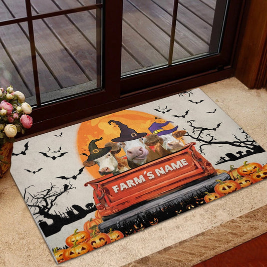 Farm House Door Mat, Simmental Custom Farm Name Halloween Doormat, Custom Welcome Mats