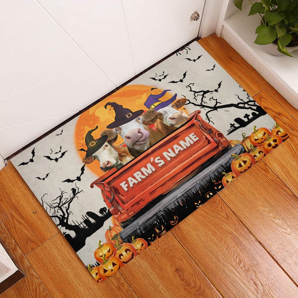 Farm House Door Mat, Simmental Custom Farm Name Halloween Doormat, Custom Welcome Mats