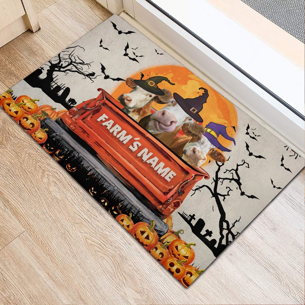 Farm House Door Mat, Simmental Custom Farm Name Halloween Doormat, Custom Welcome Mats