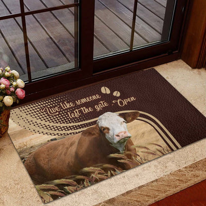 Farm House Door Mat, Simmental Live Like Someone Left The Gate Open Doormat, Custom Welcome Mats