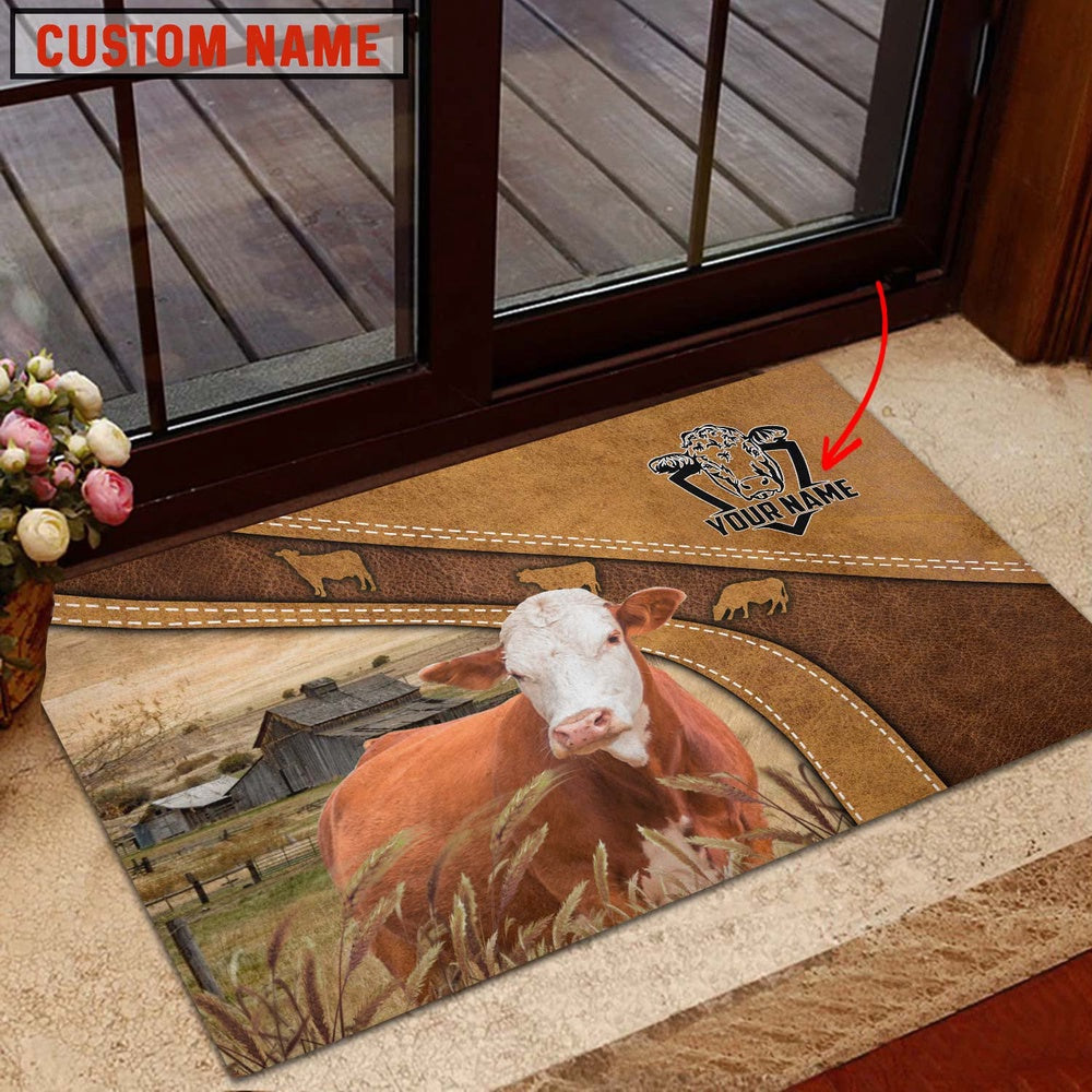 Farm House Door Mat, Simmental Personalized Welcome Doormat, Custom Welcome Mats