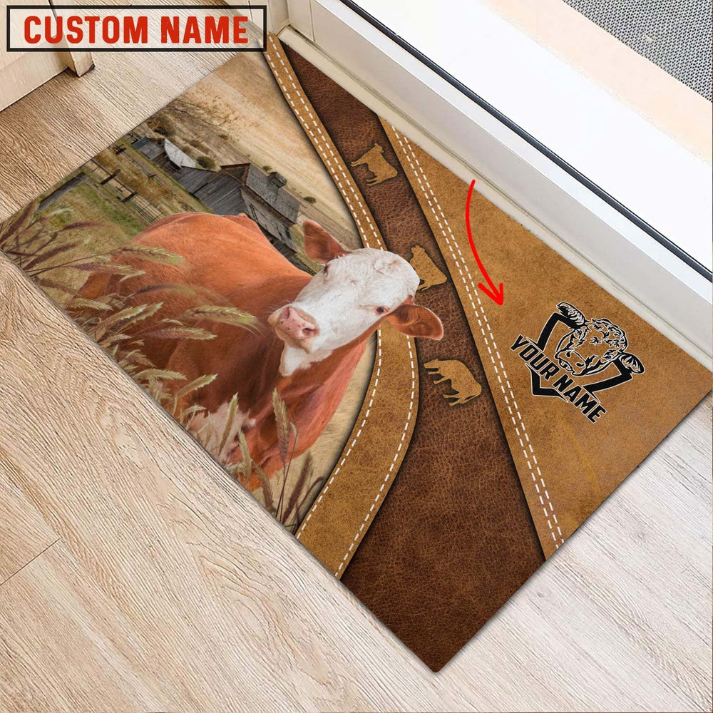Farm House Door Mat, Simmental Personalized Welcome Doormat, Custom Welcome Mats