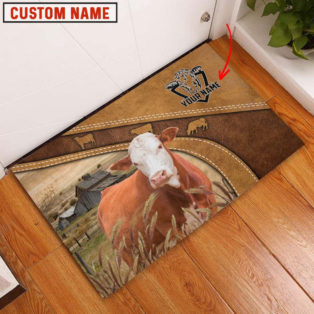 Farm House Door Mat, Simmental Personalized Welcome Doormat, Custom Welcome Mats
