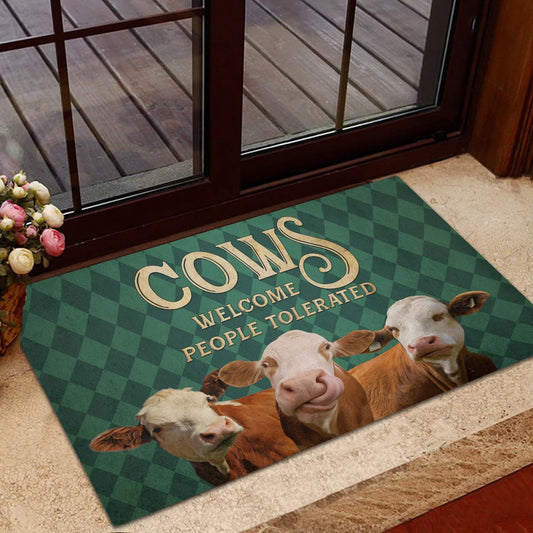 Farm House Door Mat, Simmental Welcome People Tolerated Doormat, Custom Welcome Mats
