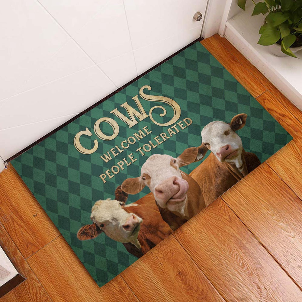 Farm House Door Mat, Simmental Welcome People Tolerated Doormat, Custom Welcome Mats