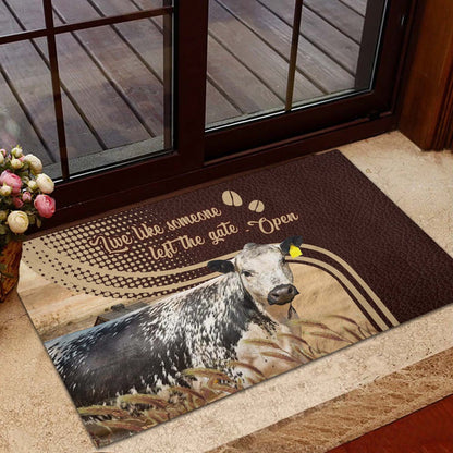 Farm House Door Mat, Speckle Park No Horns Live Like Someone Left The Gate Open Doormat, Custom Welcome Mats
