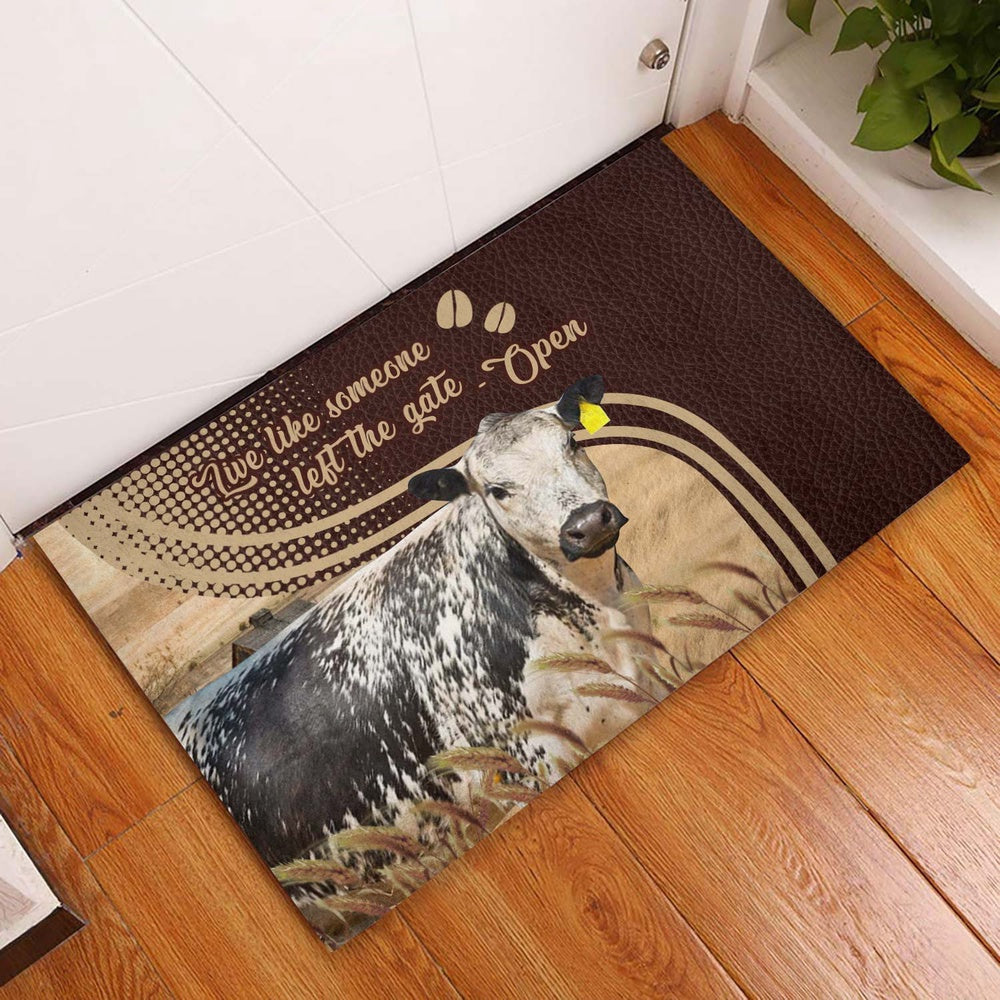 Farm House Door Mat, Speckle Park No Horns Live Like Someone Left The Gate Open Doormat, Custom Welcome Mats