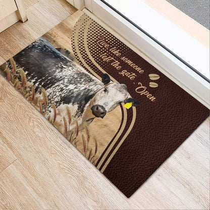 Farm House Door Mat, Speckle Park No Horns Live Like Someone Left The Gate Open Doormat, Custom Welcome Mats
