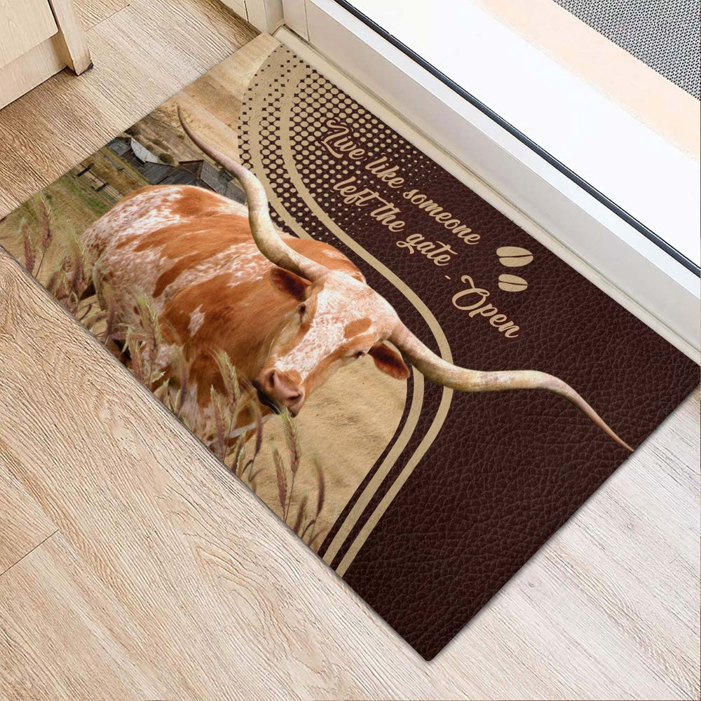 Farm House Door Mat, Texas Longhorn Live Like Someone Left The Gate Open Doormat, Custom Welcome Mats