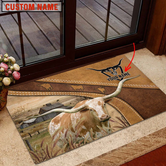 Farm House Door Mat, Texas Longhorn Personalized Welcome Doormat, Custom Welcome Mats